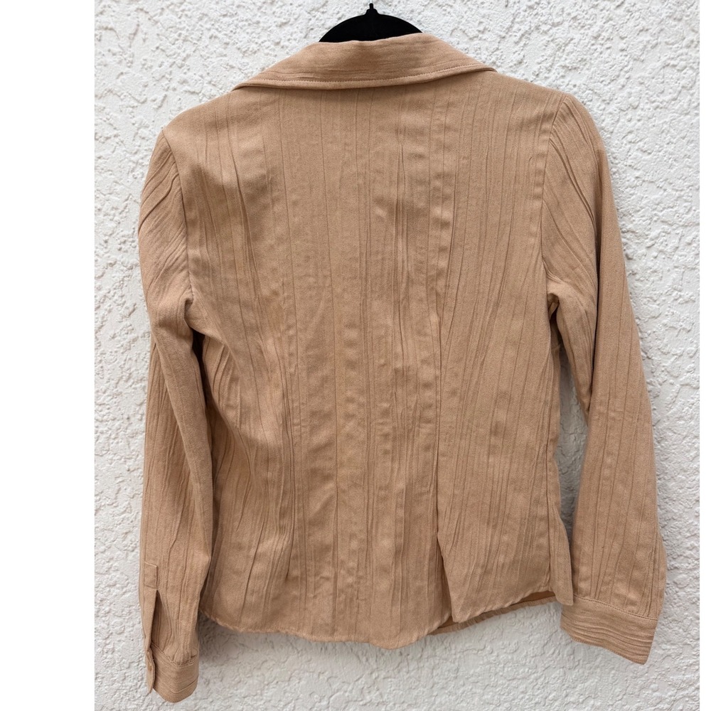 Lemon Grass Studio Tan Faux Suede Crinkle Textured Button Down Shirt Small - Picture 5 of 7